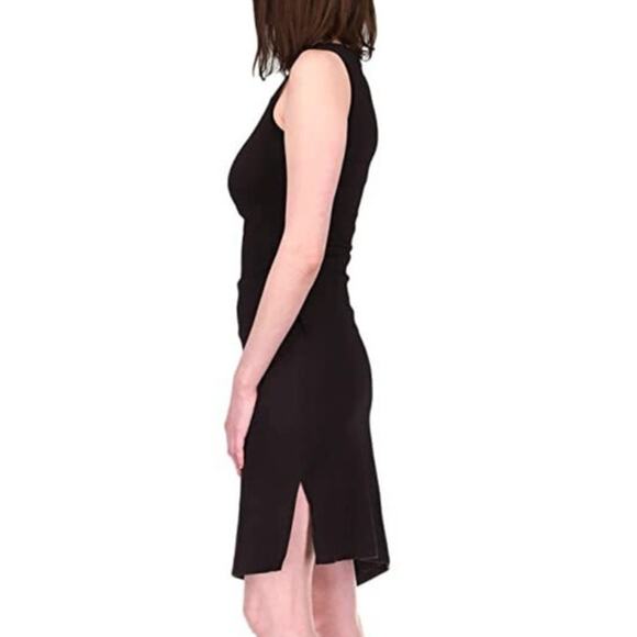 Michael Michael Kors NWT Basics Black Ruched Draped Asymmetrical Midi Dress XS - Picture 2 of 9